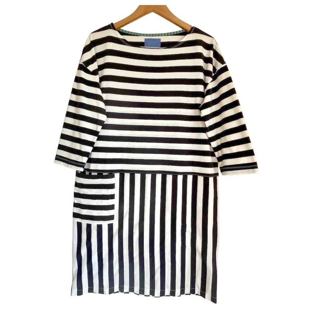 Gudrun Sjoden Sml Stripe Dress Nautical Coastal Beachy Organic Cotton Lagenlook